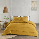 6 Pcs Luxury Duvet Set With Pom Pom Lace Mustarad