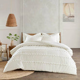 Pcs Luxury Duvet Set With Pom Pom Lace White